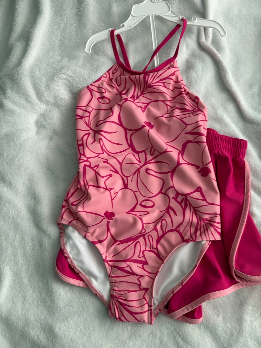 Carter's Pink Floral One-Piece Swimsuit with Matching Shorts